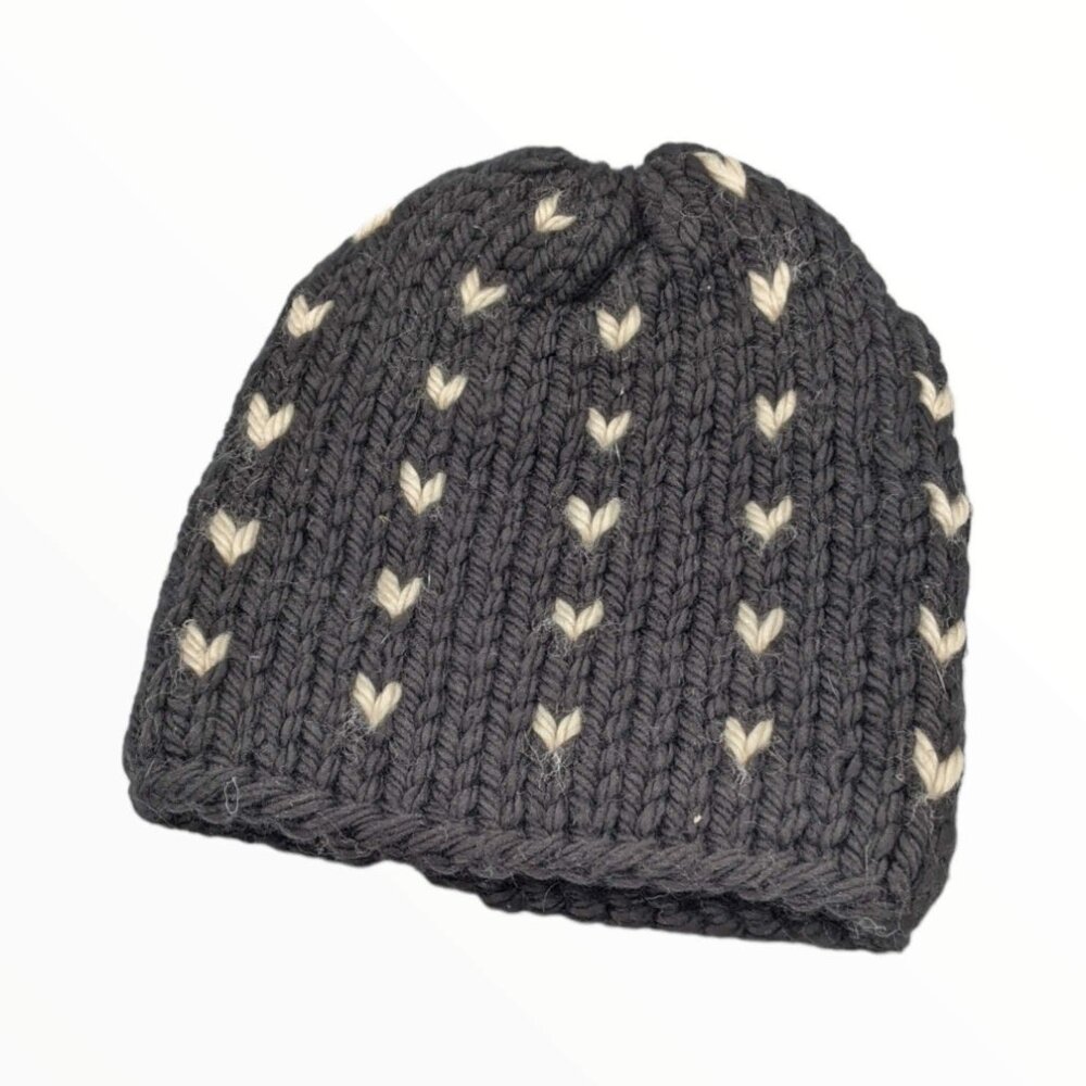 Handmade Knit Hat - Black and Cream - Unisex